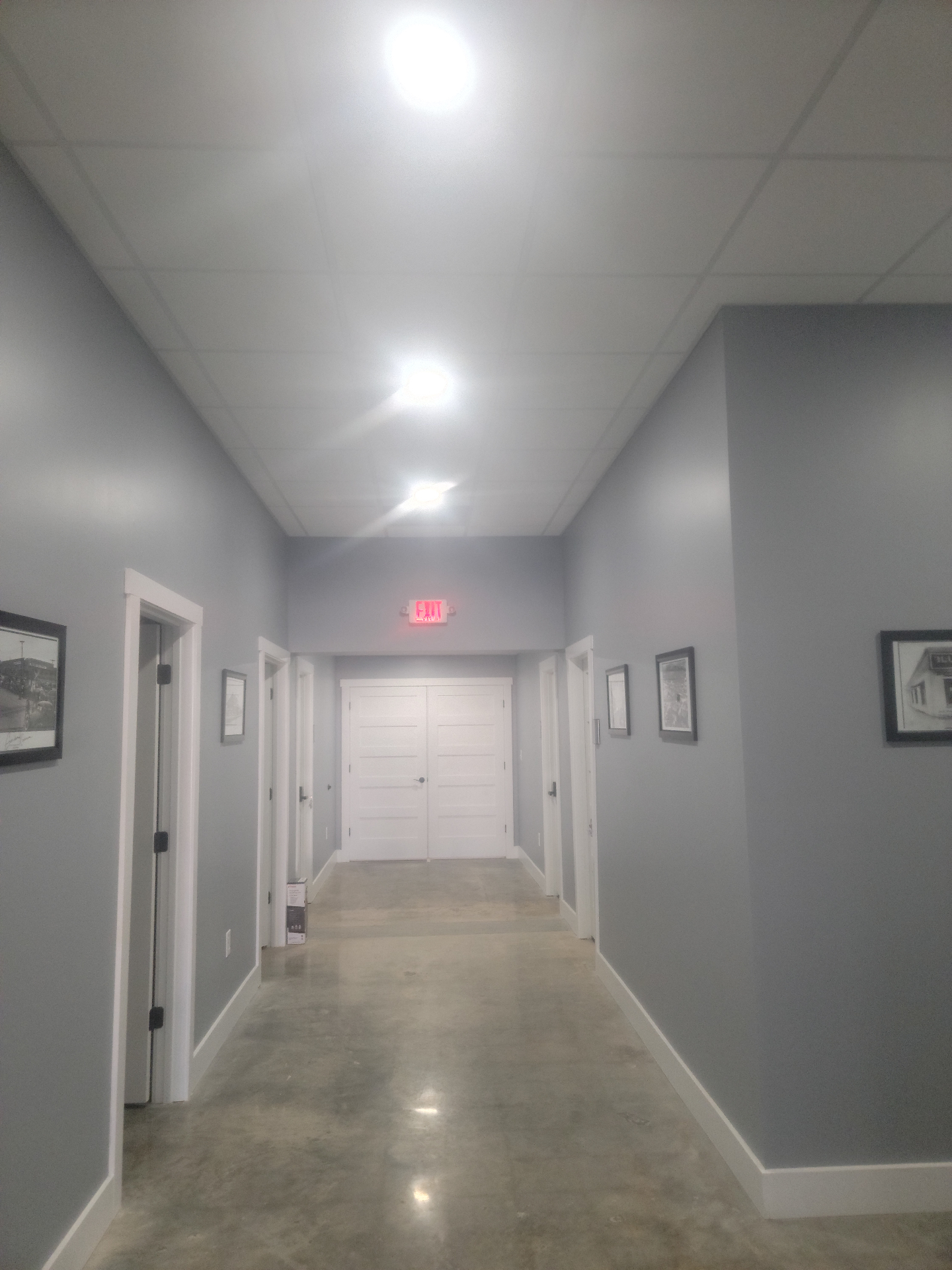 Commercial Building Interior Lighting with Exit Signs